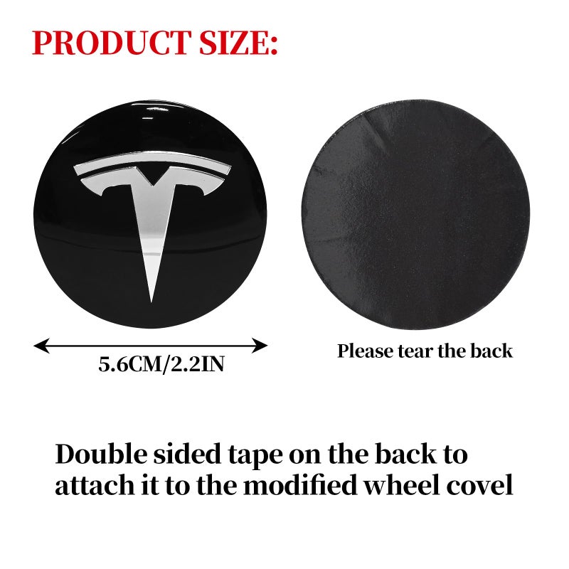 Knomix 4 عبوات من الألومنيوم المقاوم للماء لغطاء العجلة ملصق شعار مركزي لطراز Tesla 3 موديل Y 56 مم Hubcaps غطاء حافة العجلة (خلفية سوداء + شعار فضي) - Image 4